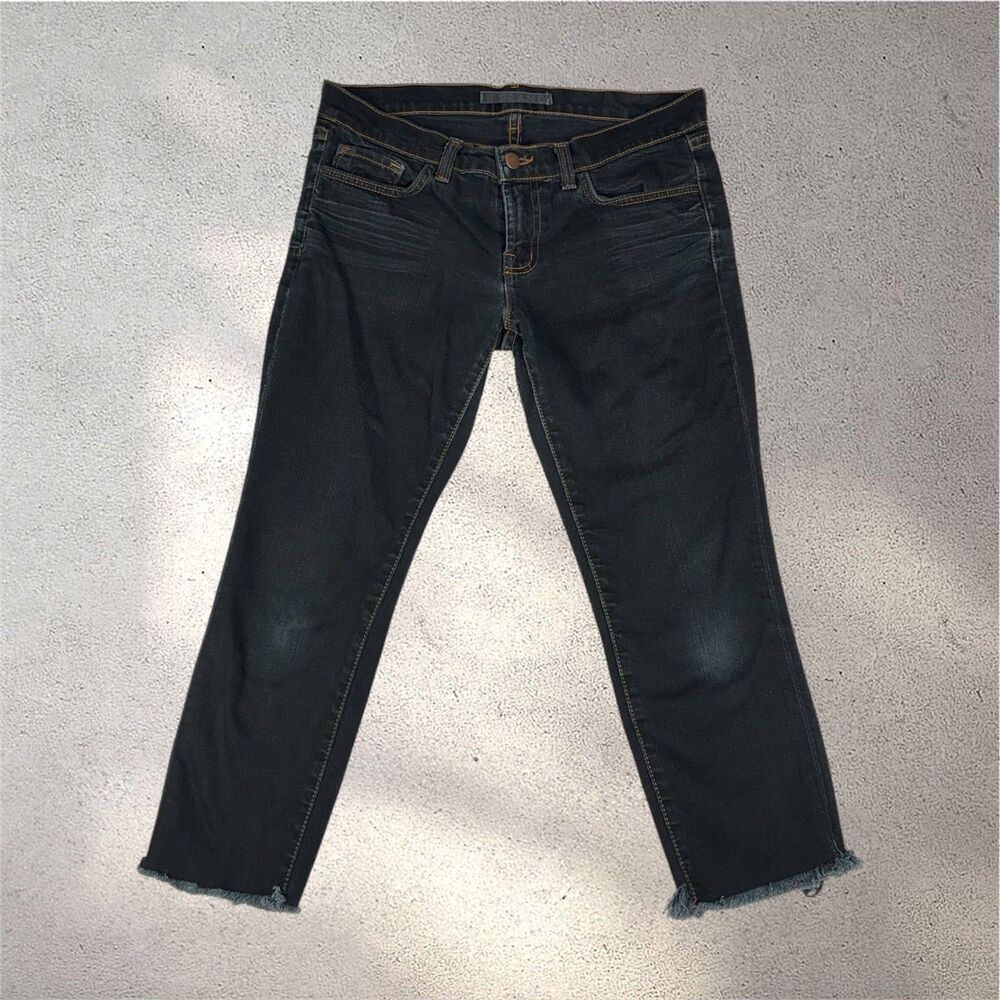 VTG J Brand Cropped Straight Jeans Women's 27 Navy Low Rise Frayed Hem Retro Y2K
